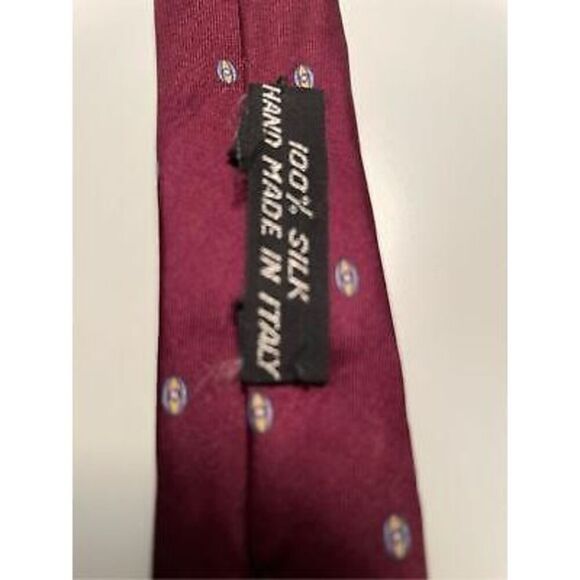 Austin Reed Silk Pointed Tie- Italy -Maroon/Yellow Dot Vintage EUC Neck - Picture 3 of 5